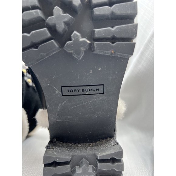 Tory Burch Women Cooper Suede Shearling Lined Lace-up Black Lug Boots size 8 - Picture 6 of 12